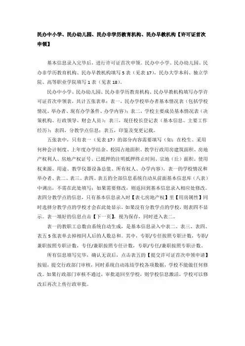 民办中小学、民办幼儿园、民办非学历教育机构、民办早教机构许可证首次申领