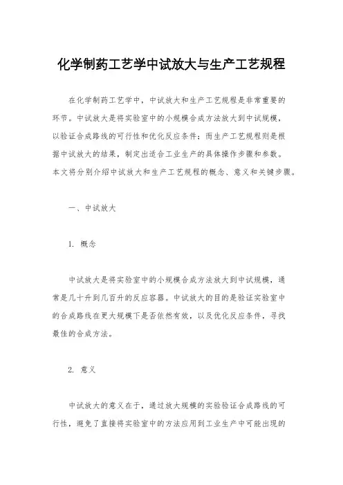 化学制药工艺学中试放大与生产工艺规程