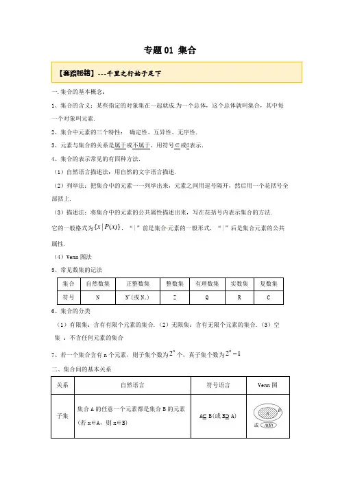 2023年数学高考一轮复习考点题型技巧专题01 集合讲解版