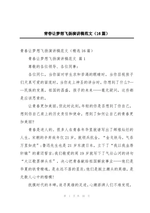 青春让梦想飞扬演讲稿范文(16篇)