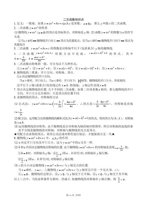 二次函数知识点(大全)