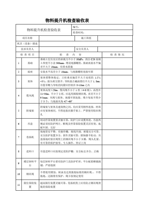 物料提升机检查验收表