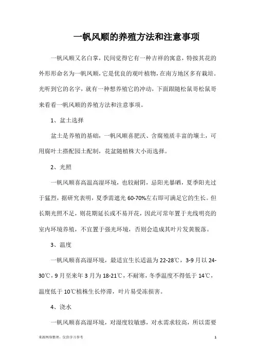 一帆风顺的养殖方法和注意事项