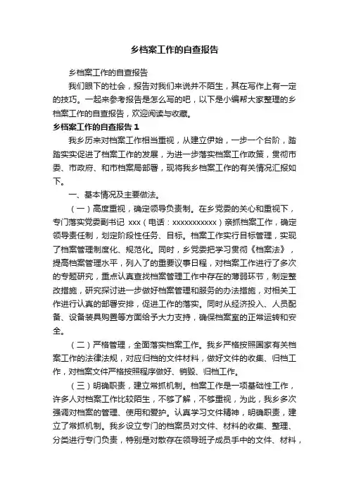 乡档案工作的自查报告