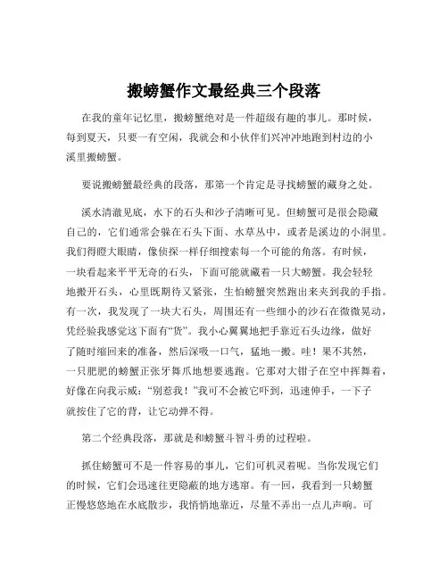 搬螃蟹作文最经典三个段落
