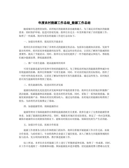 年度农村能源工作总结_能源工作总结