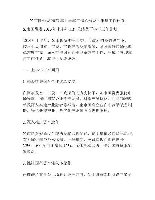X市国资委2023年上半年工作总结及下半年工作计划