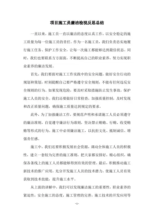 项目施工员廉洁检视反思总结
