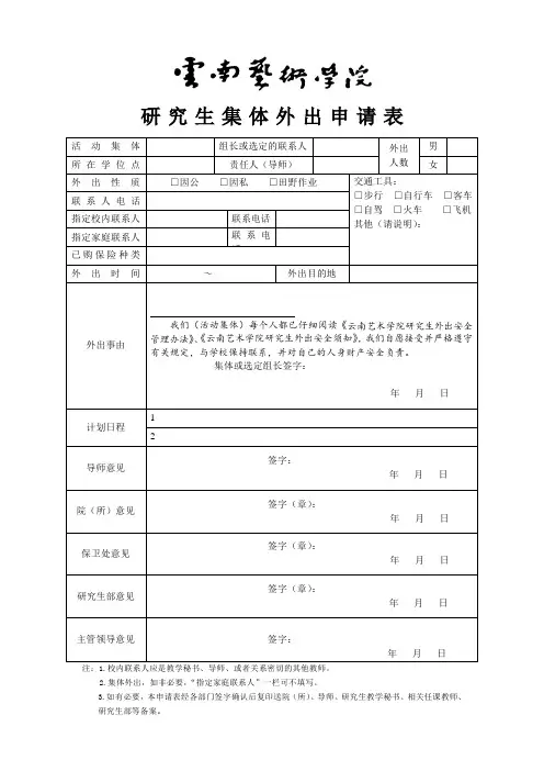 研究生集体外出申请表
