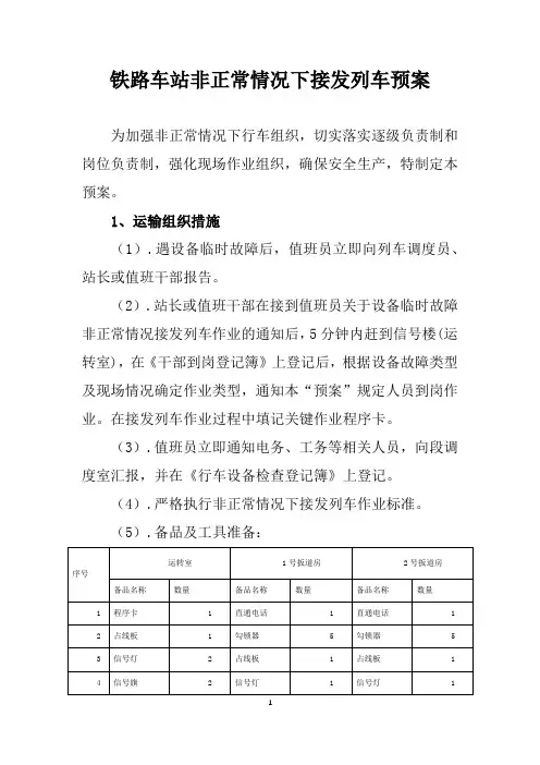铁路车站非正常情况下接发列车预案