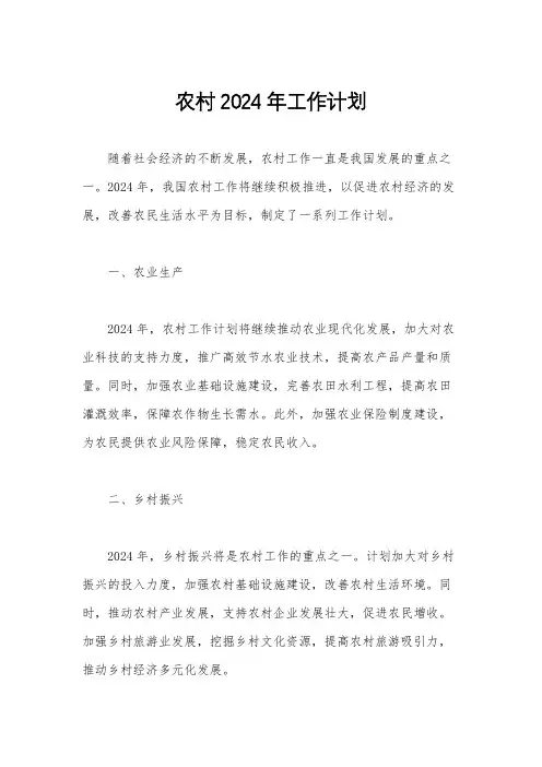 农村2024年工作计划