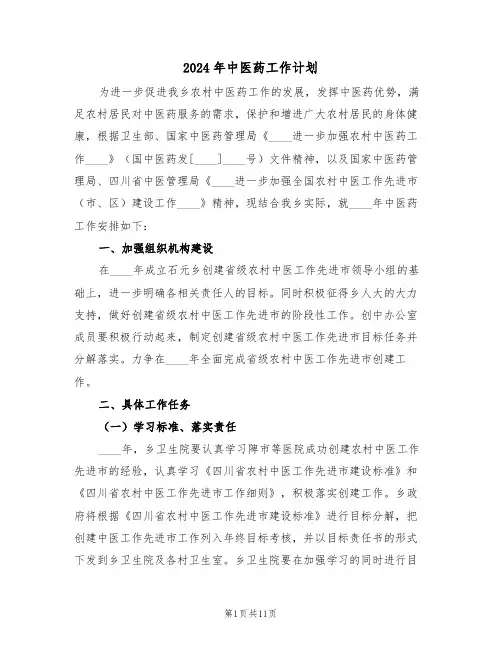 2024年中医药工作计划(3篇)