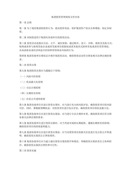 集团投资管理制度文件内容