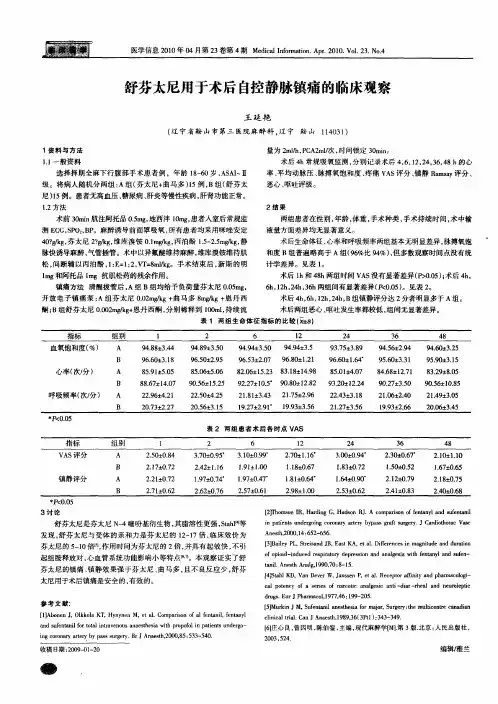 舒芬太尼用于术后自控静脉镇痛的临床观察