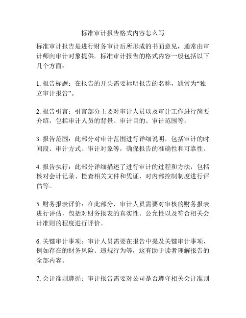 标准审计报告格式内容怎么写
