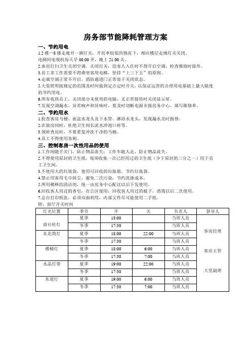 房务部节能降耗管理方案