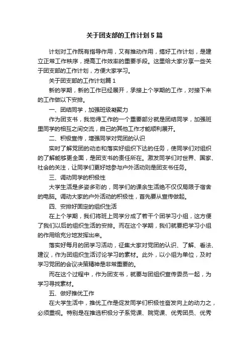 关于团支部的工作计划5篇