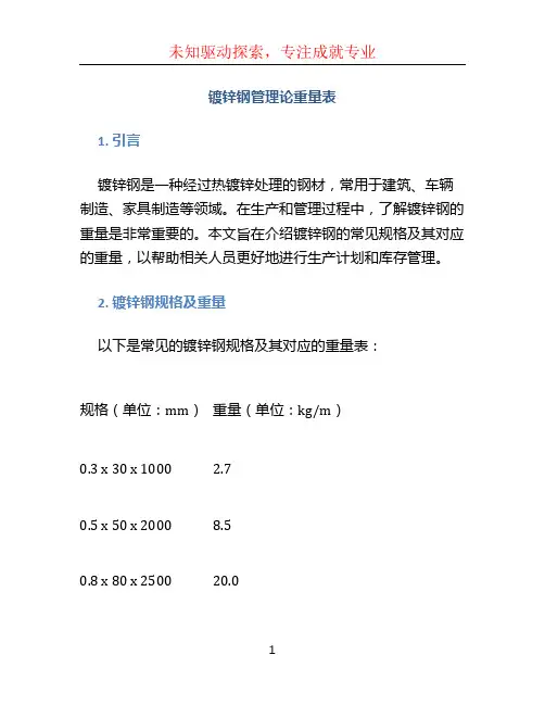 镀锌钢管理论重量表