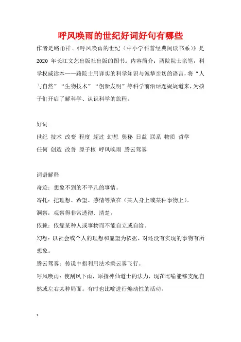 呼风唤雨的世纪好词好句有哪些