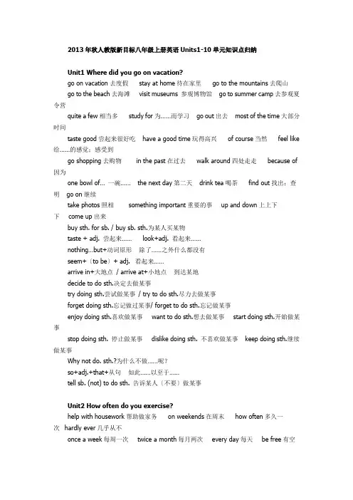 新人教版八年级上册英语Units1-10单元知识点归纳