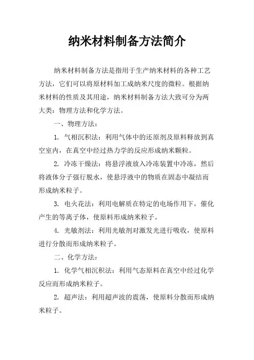 纳米材料制备方法简介