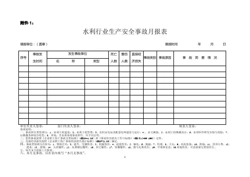 水利行业生产安全事故月报表