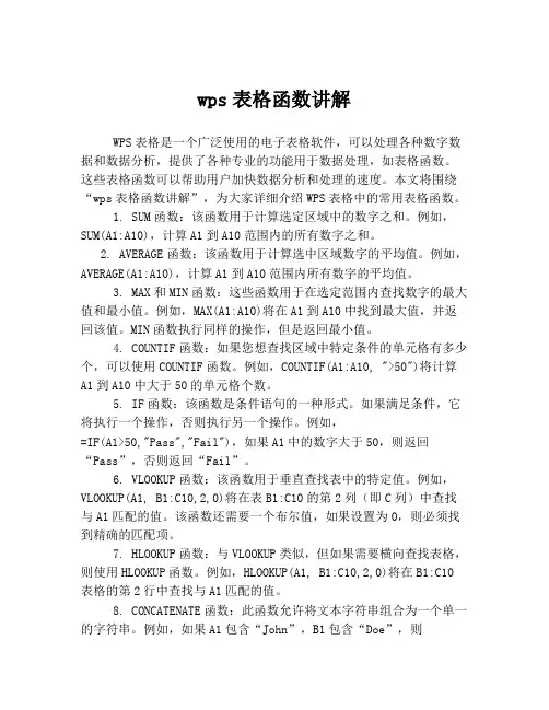 wps表格函数讲解