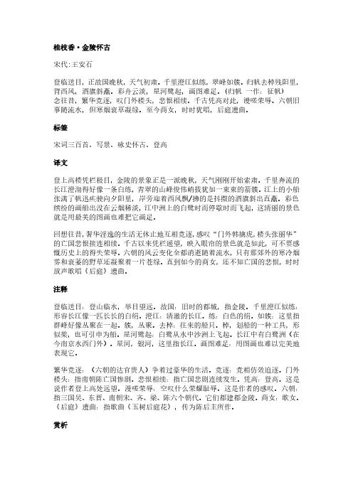 桂枝香·金陵怀古(王安石作品)原文、翻译及赏析
