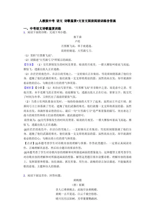 人教版中考 语文 诗歌鉴赏+文言文阅读阅读训练含答案
