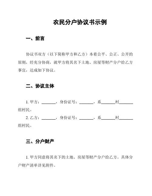 农民分户协议书示例