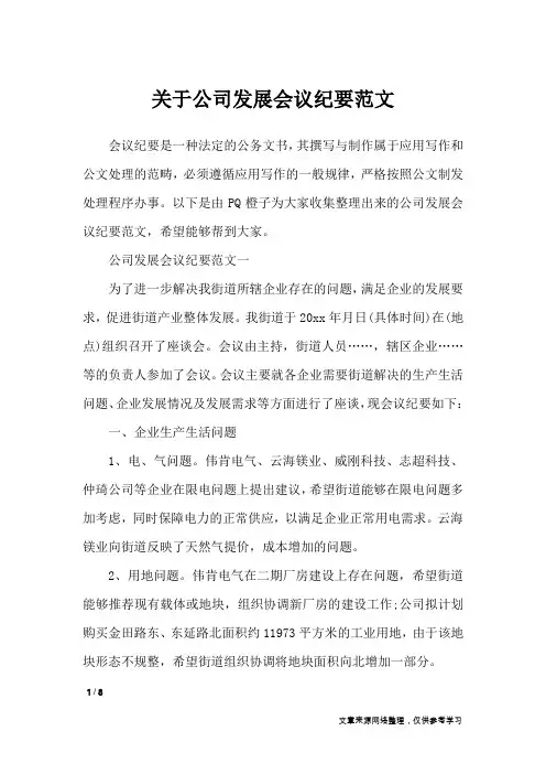 关于公司发展会议纪要范文_行政公文