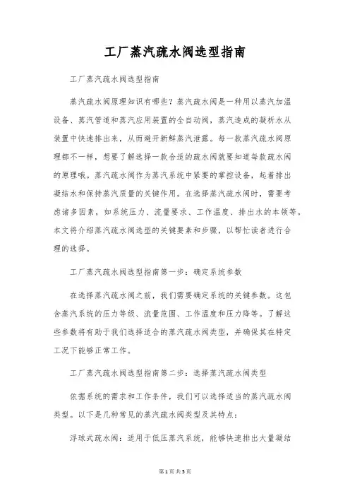 工厂蒸汽疏水阀选型指南
