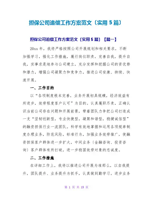 担保公司追偿工作计划范文(实用5篇)