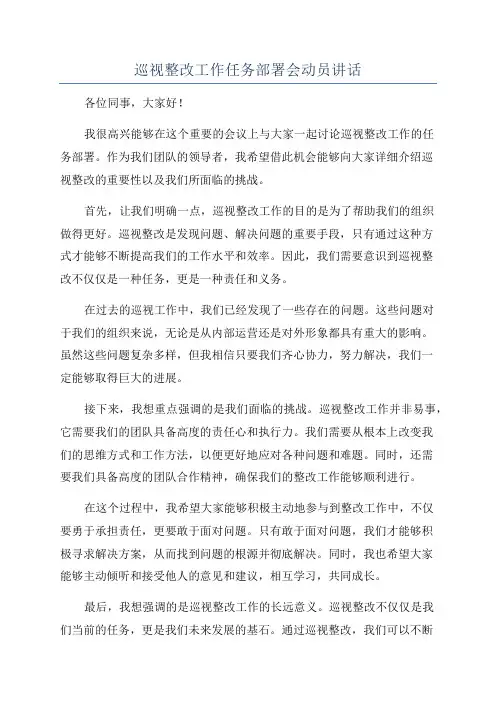 巡视整改工作任务部署会动员讲话