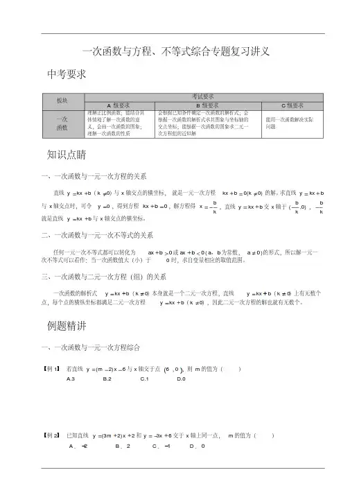 八年级数学一次函数与方程、不等式综合专题复习讲义