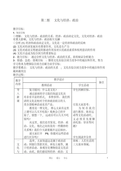 高中政治文化与经济政治教案新人教版