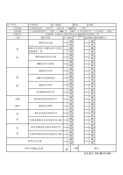 首件检验报告