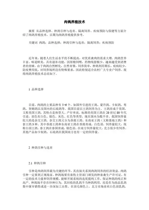 肉鸽养殖技术