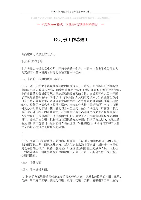 2019年10月份工作总结1-精选word文档 (4页)