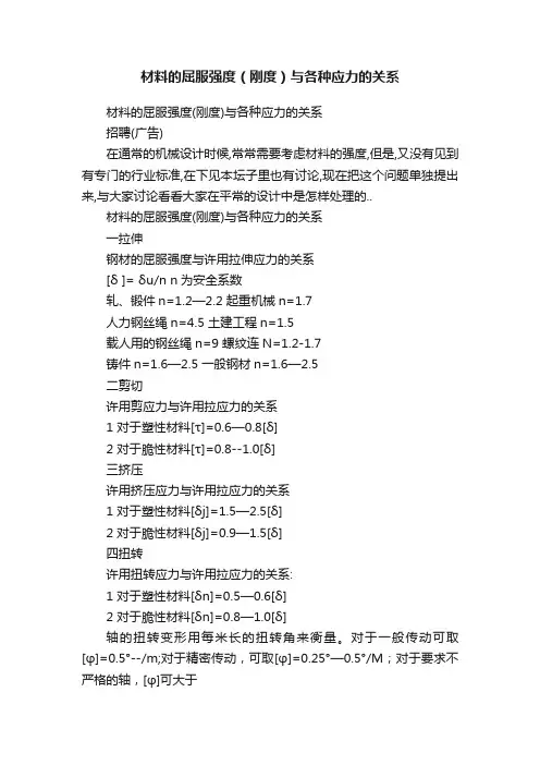 材料的屈服强度（刚度）与各种应力的关系