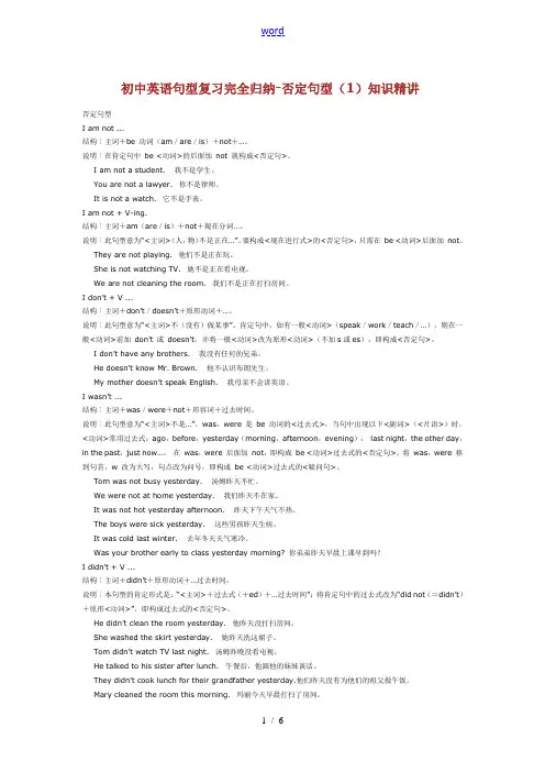 初中英语句型复习完全归纳-否定句型(1)知识精讲