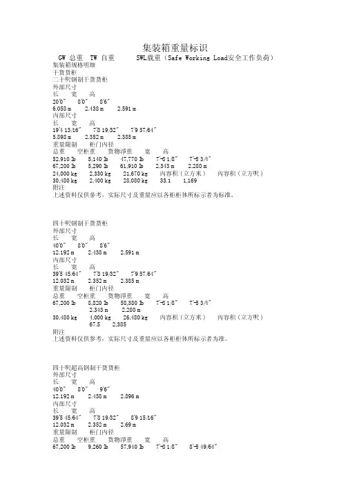 集装箱重量标识（中英文）