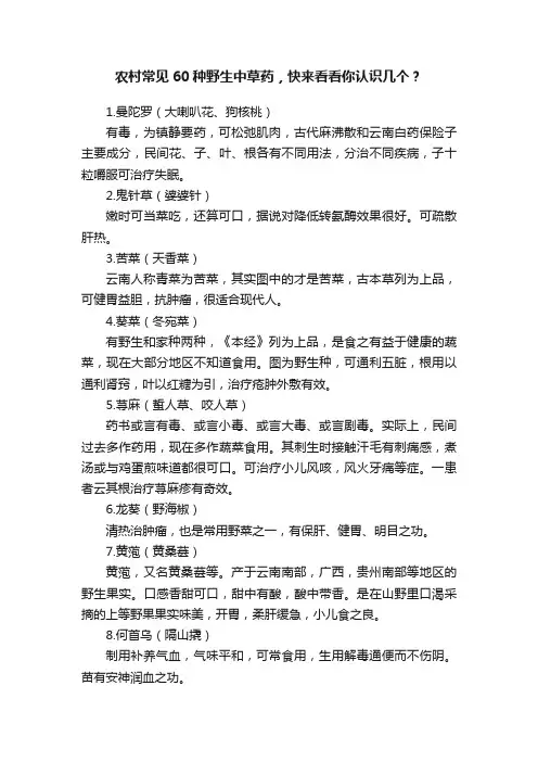 农村常见60种野生中草药，快来看看你认识几个？