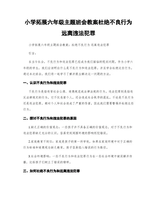 小学拓展六年级主题班会教案杜绝不良行为远离违法犯罪