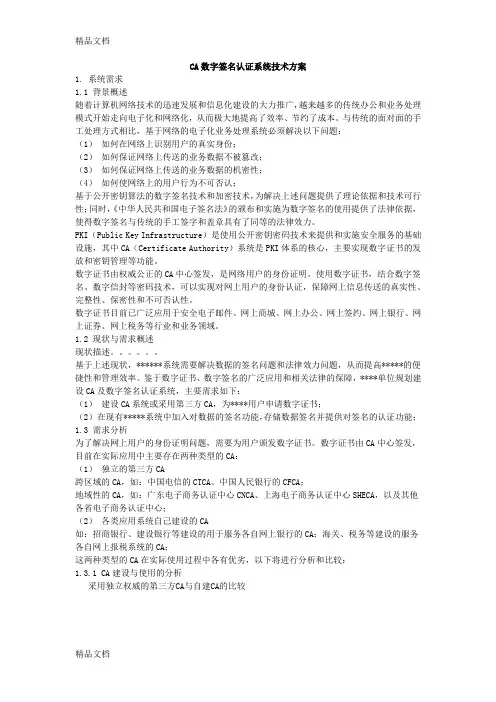 (整理)CA数字签名认证系统技术方案.