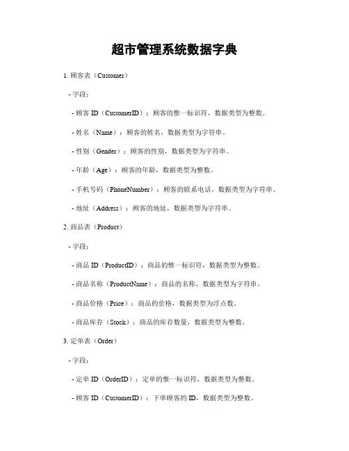 超市管理系统数据字典