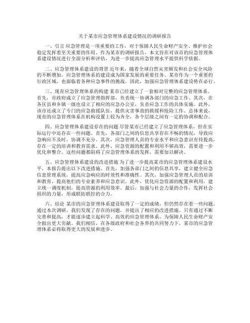 关于某市应急管理体系建设情况的调研报告