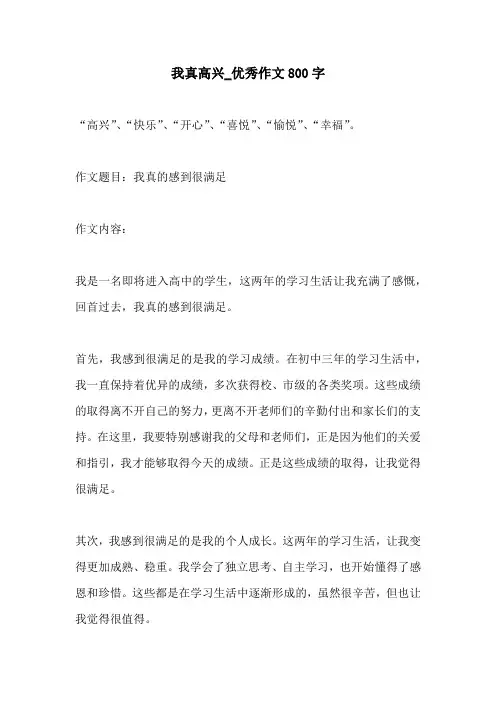 我真高兴优秀作文800字