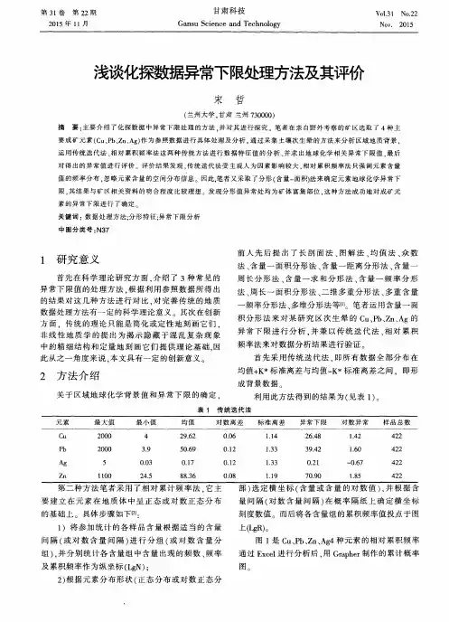 浅谈化探数据异常下限处理方法及其评价