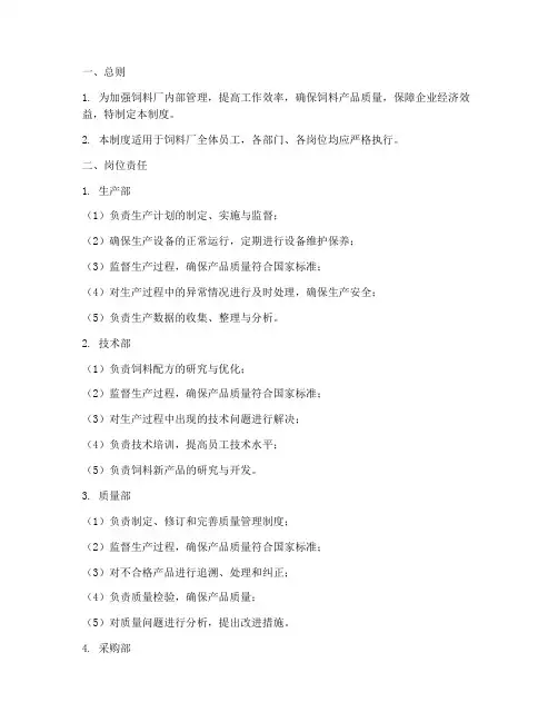 饲料厂岗位责任制度范本